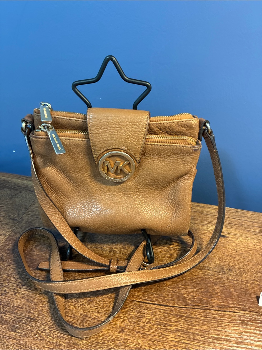 Michael Kors Brown Leather Crossbody with MK Medallion